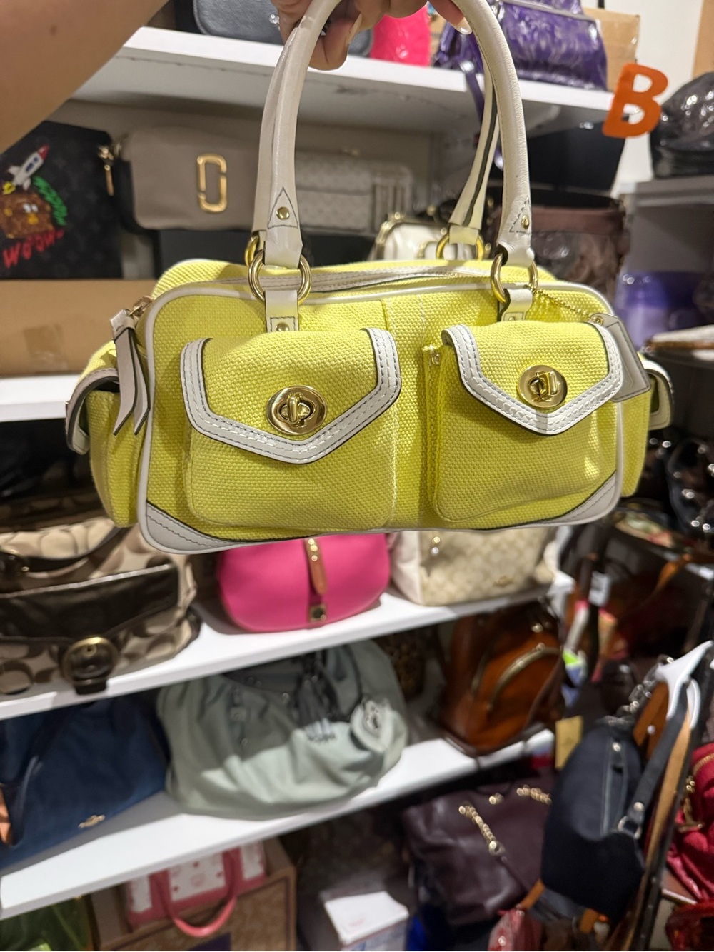 Coach Legacy Satchel vintage Yellow lime Double-Pocket Satchel Handbag